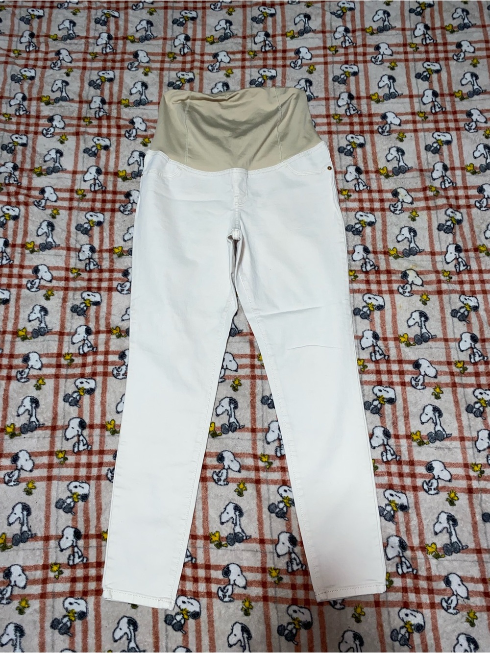 Isabel Maternity by Ingrid & Isabel White Leggings with Beige Waistband